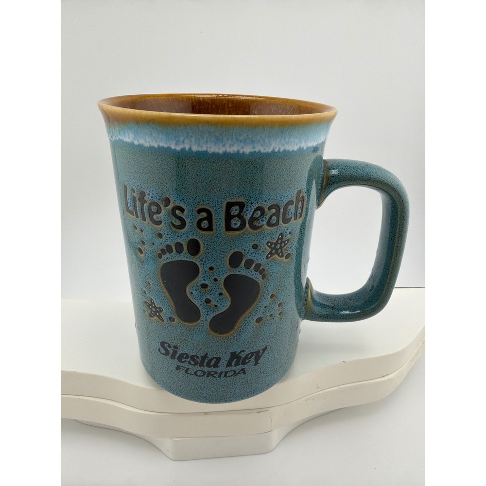 Siesta Key Florida Lifes a Beach Teal Reactive Glaze Coffee Mug
